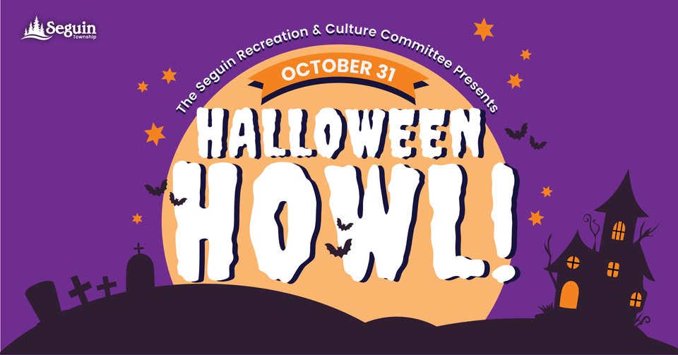 Halloween howl animated image. Includes the moon, bats, gravestones and a haunted house.