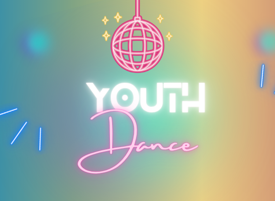 Disco ball graphic and Youth Dance title