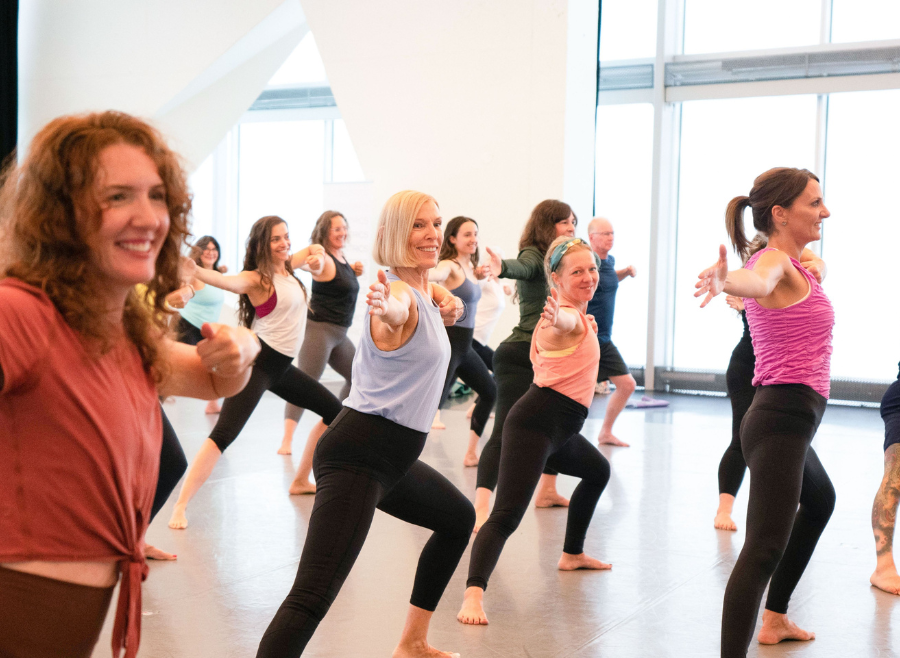 Group of smiling women in exercise class