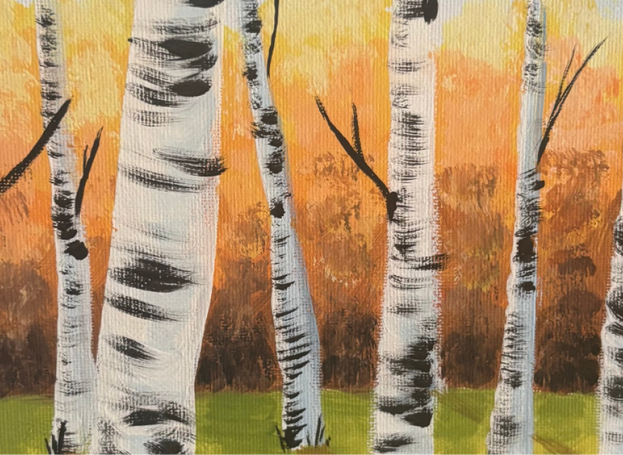 painting of birch trees