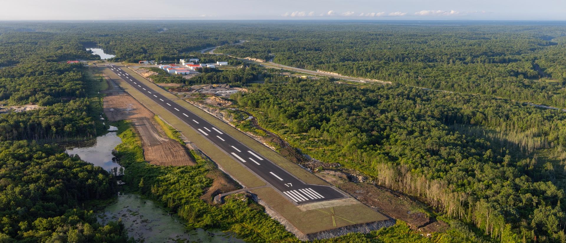 Parry Sound Municipal Airport runway with horizon line in the background