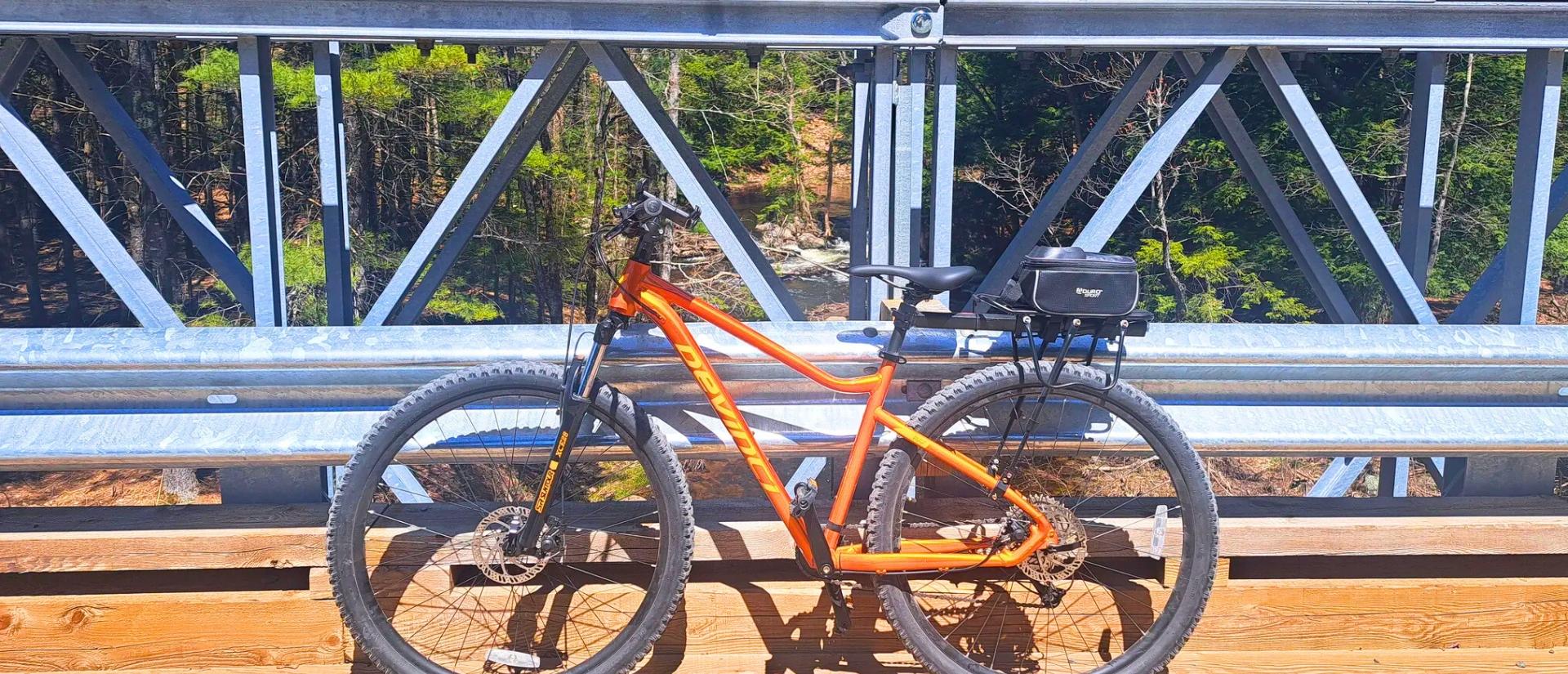 A bike leaning against a guard rail on a bridge