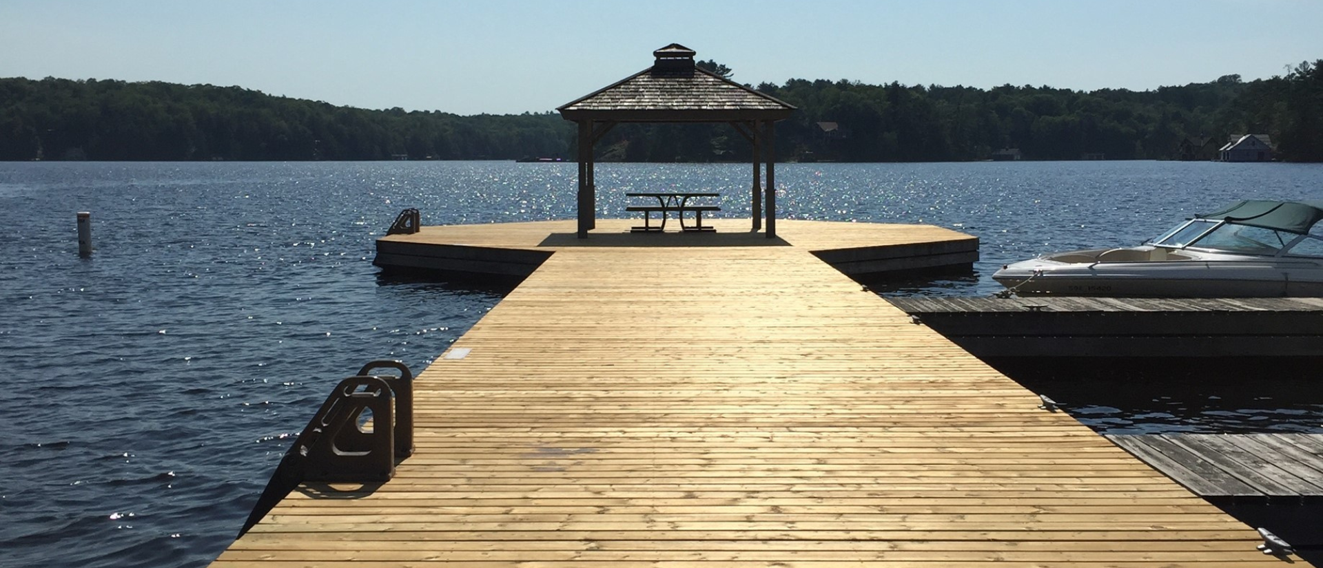Boardwalk and gazebo and water