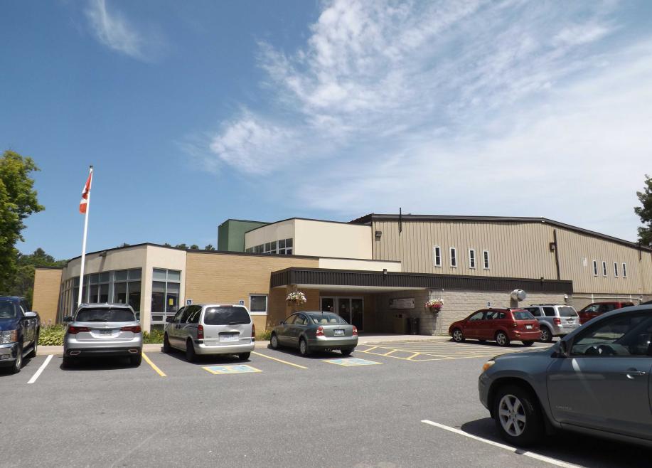 Parking lot and front doors of the Humphrey Community Centre